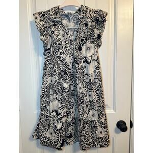 Umgee baby doll dress ruffled sleeves knee length black and cream size L